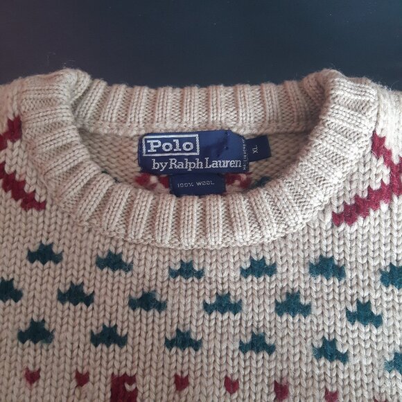 Polo Ralph Lauren SZ XL Vintage Wool Alpine Heavy Red & Beige Outdoor Sweater - Picture 3 of 16